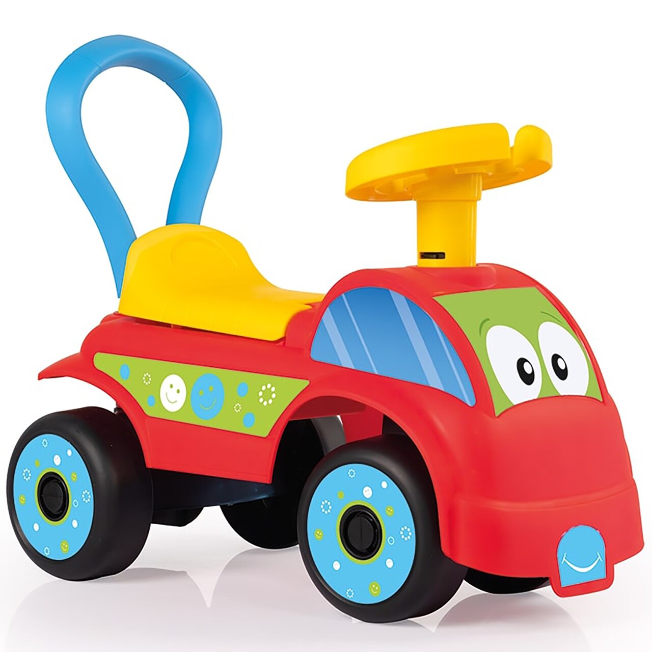Dolu: Walk & Drive: Foot-To-Floor Car - Red & Blue - Ride-On Toy Vehicle, Horn, Storage Seat, Push-Pull Handle, Indoor-Outdoor Play, Toddlers 12mo+